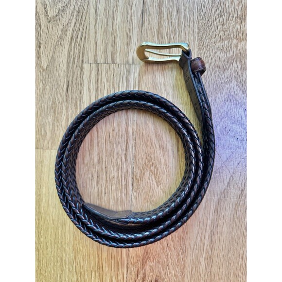 Genuine Leather Bonded Lacing Woven Braided Brown Belt Brass Buckle Size 40 - Picture 1 of 9